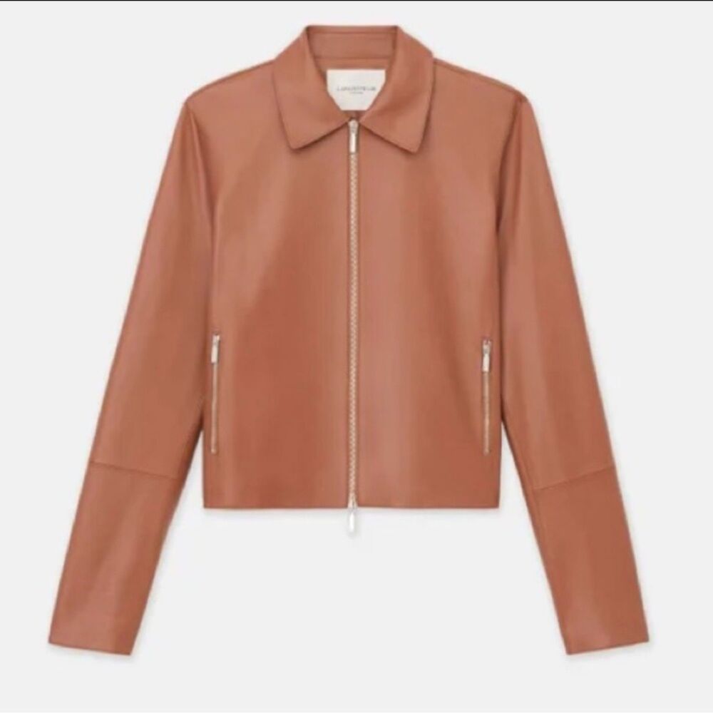 Lafayette 148 NY Nappa Lambskin Leather Zip Cropped Jacket - Copper - Size 3X